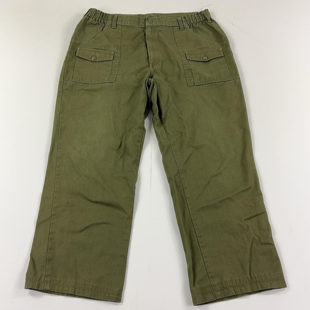 Vintage Boy Scouts Of America Pants Mens 36x28 Green Cargo Elastic Waist Hiking